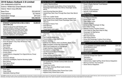 2018 Subaru Outback 2.5i Limited