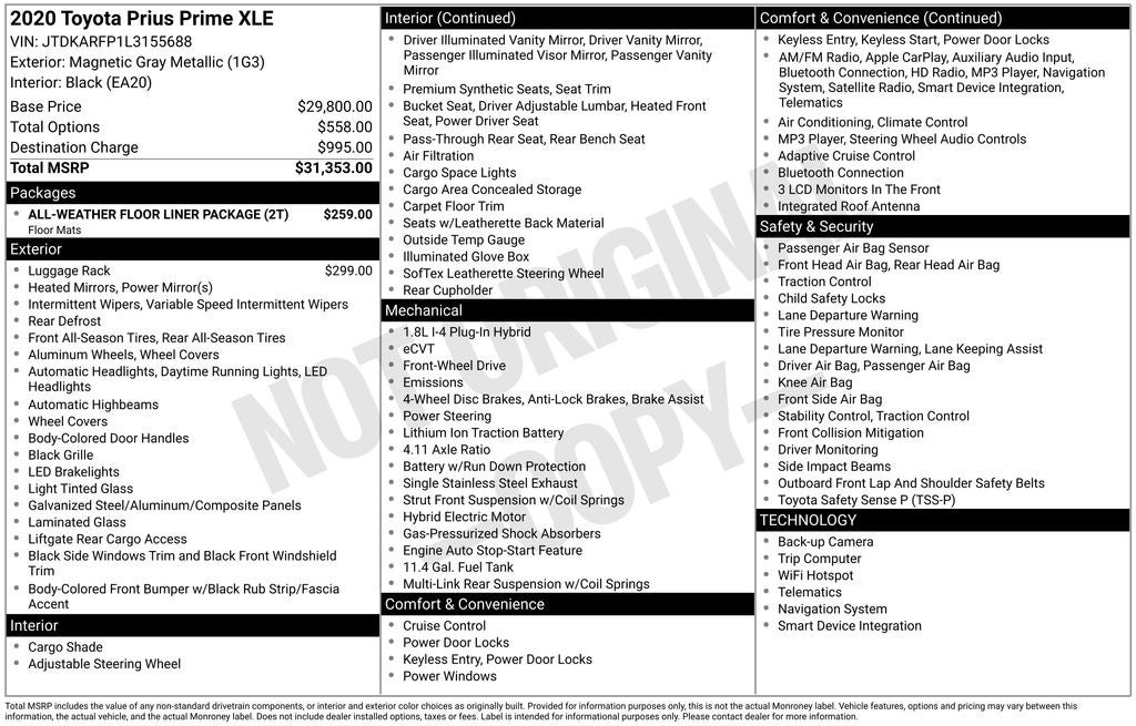 2020 Toyota PRIUS PRIME XLE