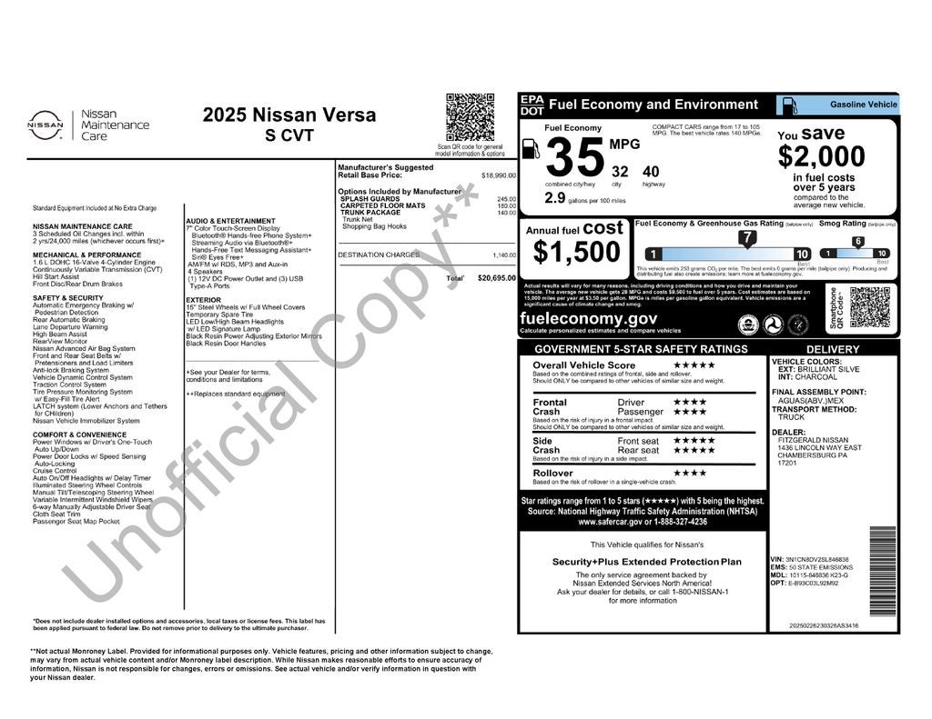 2025 Nissan Versa 1.6 S